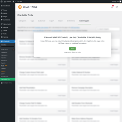 Page screenshot: Charitable → Tools  NEW! → Code Snippets