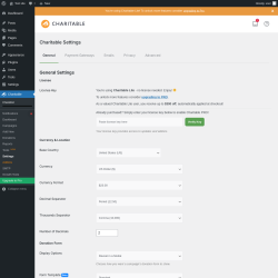 Page screenshot: Charitable → Settings
