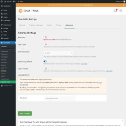 Page screenshot: Charitable → Settings → Advanced