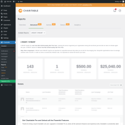 Page screenshot: Charitable → Reports → Advanced