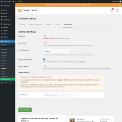 Page screenshot: Charitable → Settings → Advanced
