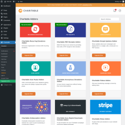 Page screenshot: Charitable → Addons