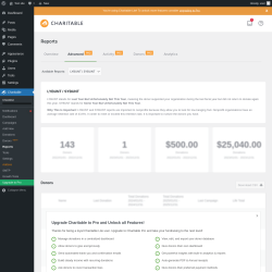 Page screenshot: Charitable → Reports → Advanced