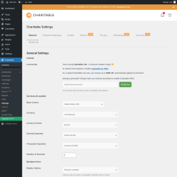 Page screenshot: Charitable → Settings