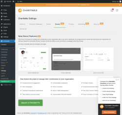 Page screenshot: Charitable → Settings → Donors