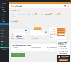 Page screenshot: Charitable → Settings → Marketing