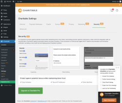 Page screenshot: Charitable → Settings → Security