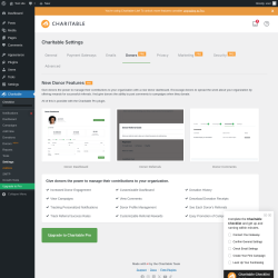 Page screenshot: Charitable → Settings → Donors