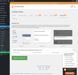 Page screenshot: Charitable → Settings → Security
