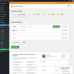 Page screenshot: Charitable → Settings → Payment Gateways