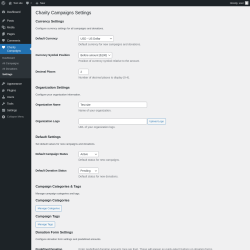 Page screenshot: Charity Campaigns → Settings