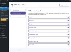 Page screenshot: ChatBot WPBot Lite → Help and Debugging →   WPBot – In a Nutshell