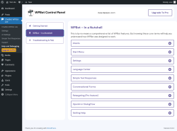 Page screenshot: ChatBot WPBot Lite → Help and Debugging →   WPBot – In a Nutshell