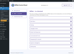 Page screenshot: ChatBot WPBot Lite → Help and Debugging →   WPBot – In a Nutshell