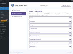 Page screenshot: ChatBot WPBot Lite → Help and Debugging →   WPBot – In a Nutshell