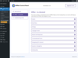 Page screenshot: ChatBot WPBot Lite → Help and Debugging →   WPBot – In a Nutshell