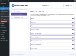 Page screenshot: ChatBot WPBot Lite → Help and Debugging →   WPBot – In a Nutshell