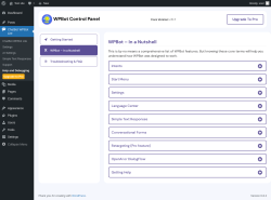 Page screenshot: ChatBot WPBot Lite → Help and Debugging →   WPBot – In a Nutshell