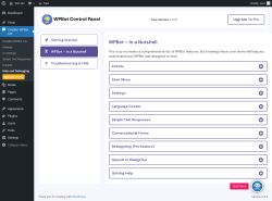 Page screenshot: ChatBot WPBot Lite → Help and Debugging →   WPBot – In a Nutshell