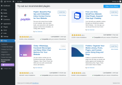 Page screenshot: Chaty &rarr; Recommended Plugins