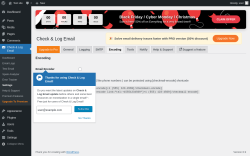 Page screenshot: Check & Log Email &rarr; Settings &rarr; Encoding