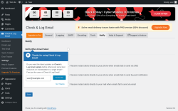 Page screenshot: Check & Log Email &rarr; Settings &rarr; Notify