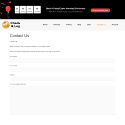Page screenshot: Check & Log Email &rarr; Settings &rarr; Suggest a feature