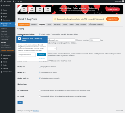 Page screenshot: Check & Log Email &rarr; Settings &rarr; Logging