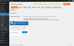Page screenshot: Check & Log Email &rarr; Settings &rarr; Encoding