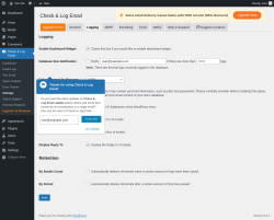 Page screenshot: Check & Log Email &rarr; Settings &rarr; Logging