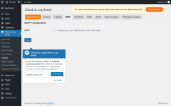 Page screenshot: Check & Log Email &rarr; Settings &rarr; SMTP