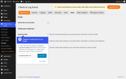 Page screenshot: Check & Log Email &rarr; Settings &rarr; Notify