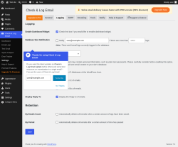 Page screenshot: Check & Log Email &rarr; Settings &rarr; Logging