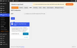 Page screenshot: Check & Log Email &rarr; Settings &rarr; SMTP