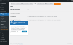 Page screenshot: Check & Log Email → Settings → Notify