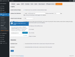Page screenshot: Check & Log Email → Settings → Logging