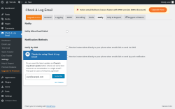 Page screenshot: Check & Log Email → Settings → Notify