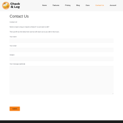 Page screenshot: Check & Log Email → Settings → Suggest a feature
