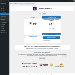 Page screenshot: CiteBoost GEO &rarr; Upgrade&nbsp;&nbsp;➤