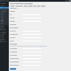 Page screenshot: Clasify Classified → Settings → Payment Gateways
