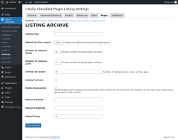 Page screenshot: Clasify Classified → Settings → Pages