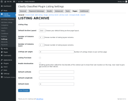 Page screenshot: Clasify Classified → Settings → Pages