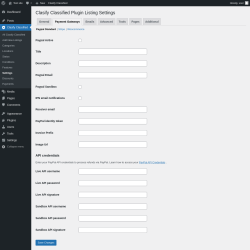 Page screenshot: Clasify Classified → Settings → Payment Gateways