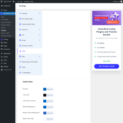 Page screenshot: Classified Listing → Settings → Style