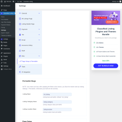 Page screenshot: Classified Listing → Settings → Page Setup & Permalink