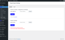 Page screenshot: Classified Listing → Export / Import → Import