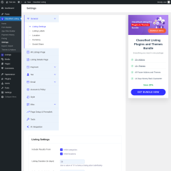 Page screenshot: Classified Listing → Settings