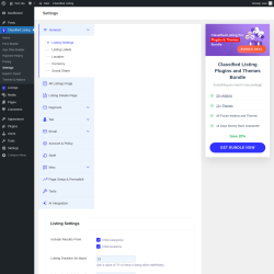 Page screenshot: Classified Listing → Settings → General