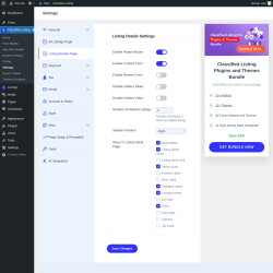 Page screenshot: Classified Listing → Settings → Listing Details Page
