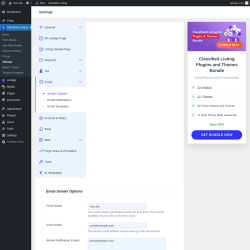 Page screenshot: Classified Listing → Settings → Email